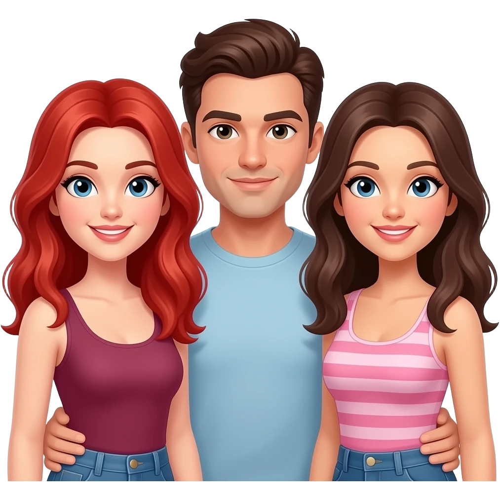 3 sexy people - 1 redhead women, 1 brunette male, 1 brunette female emoji