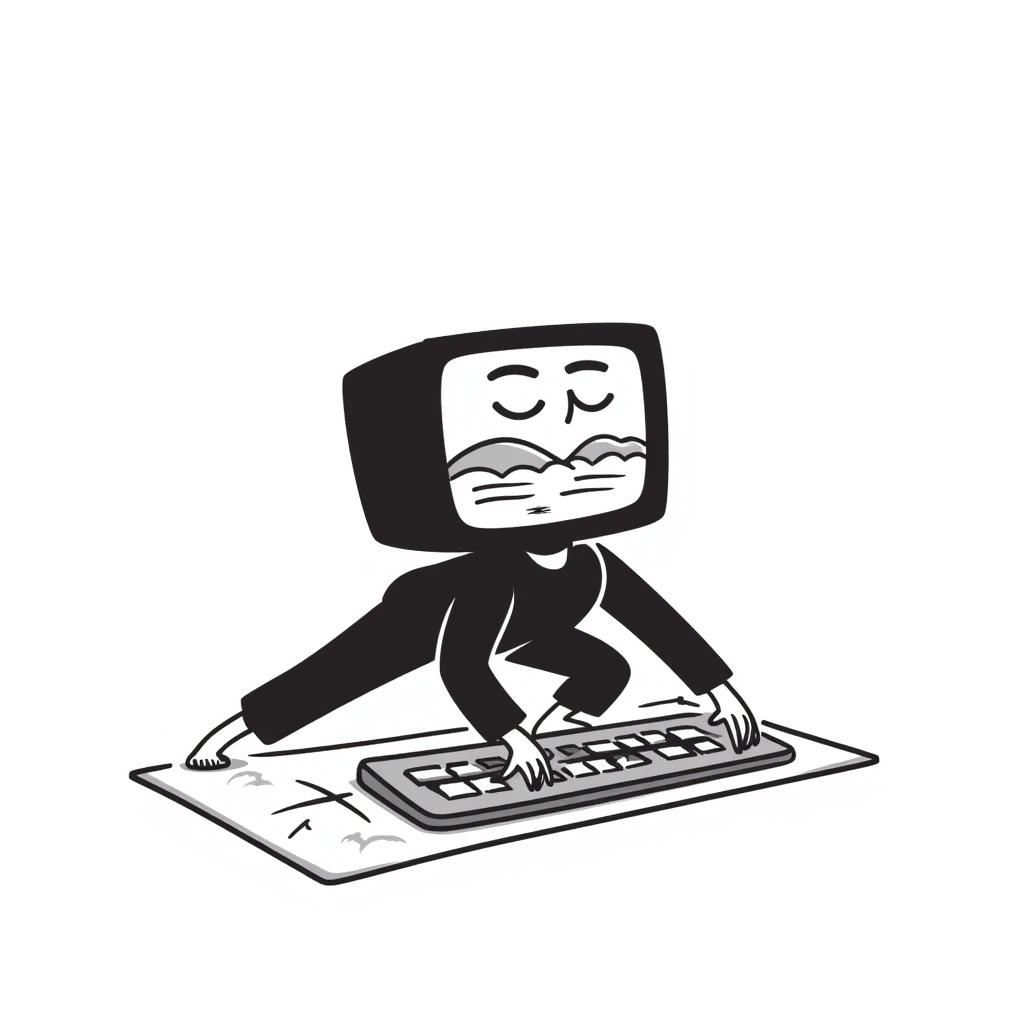 a computer doing yoga, hand-drawn doodle style emoji