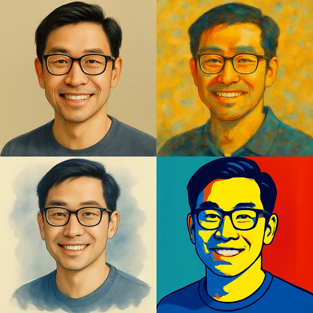 Edit the image of an East Asian man with black hair wearing glasses to have a smiling expression. Keep the original style of the image. emoji