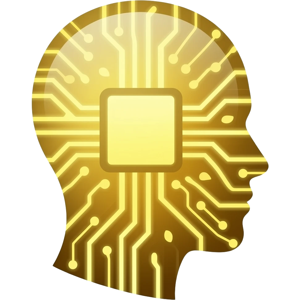 glowing gold human head silhouette with a transparent effect,-filled-with-interconnected-circuit-lines-and-neural-nodes,-symbolizing-artificial-intelligence emoji