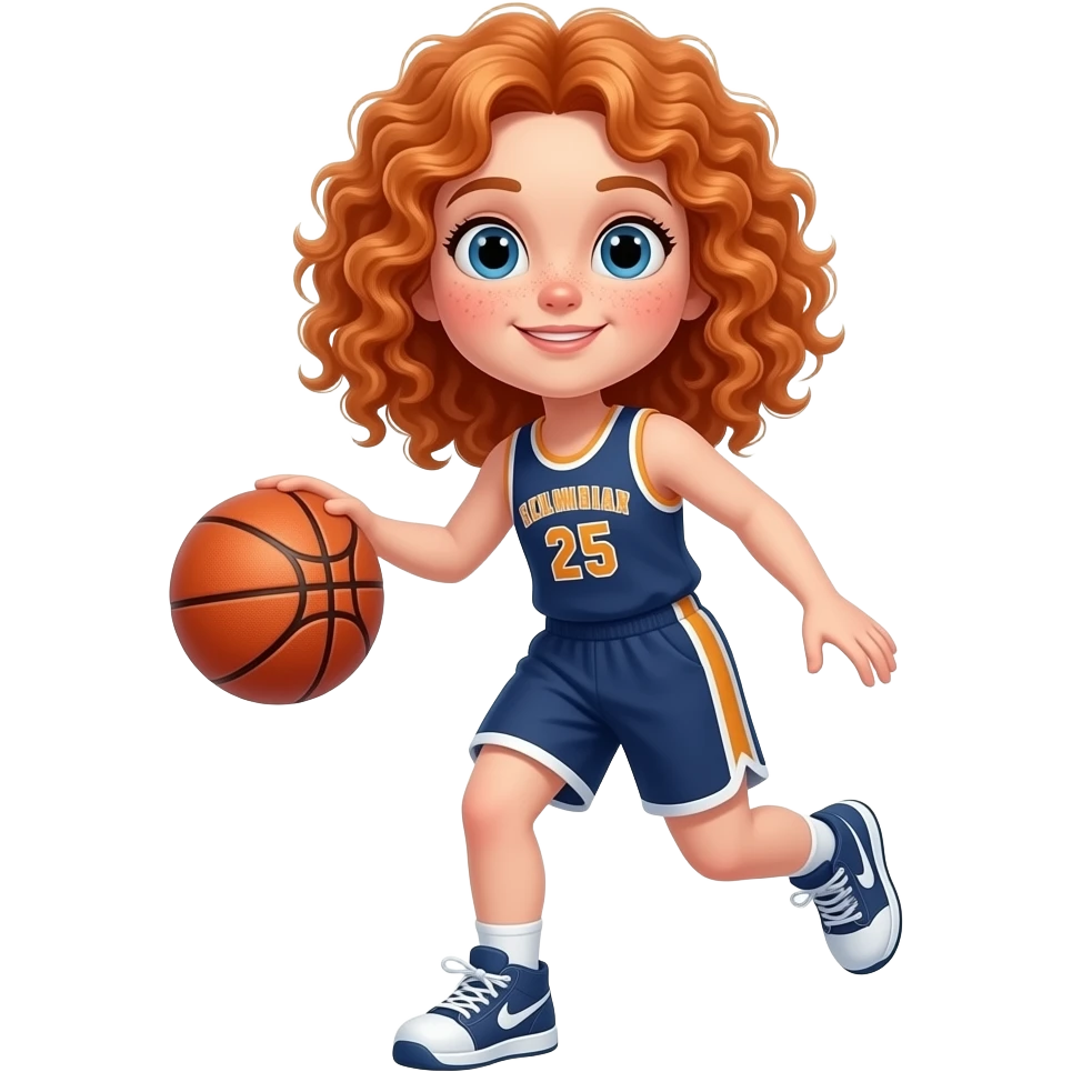 Fille rousse bouclés tâches de rousseur Basket-ball emoji