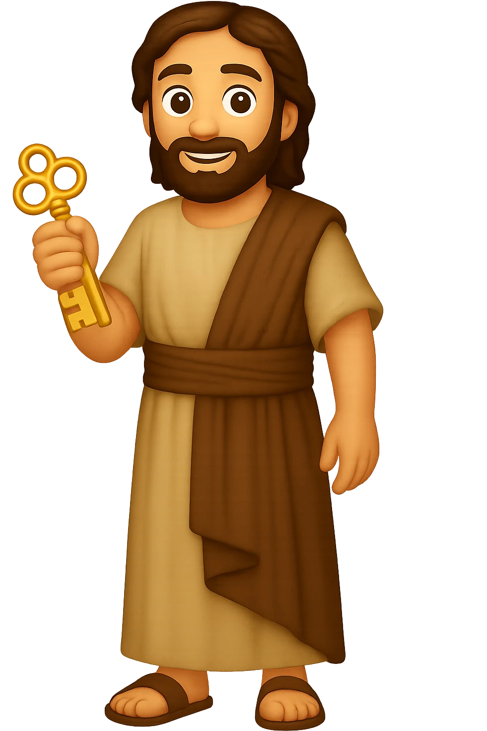 Create a fullbody apostle Peter in high detail, emoji style, wearing plain robes like the reference image, holding keys, detailed beard, standing. The style should resemble emoji style with clear details and colors. emoji