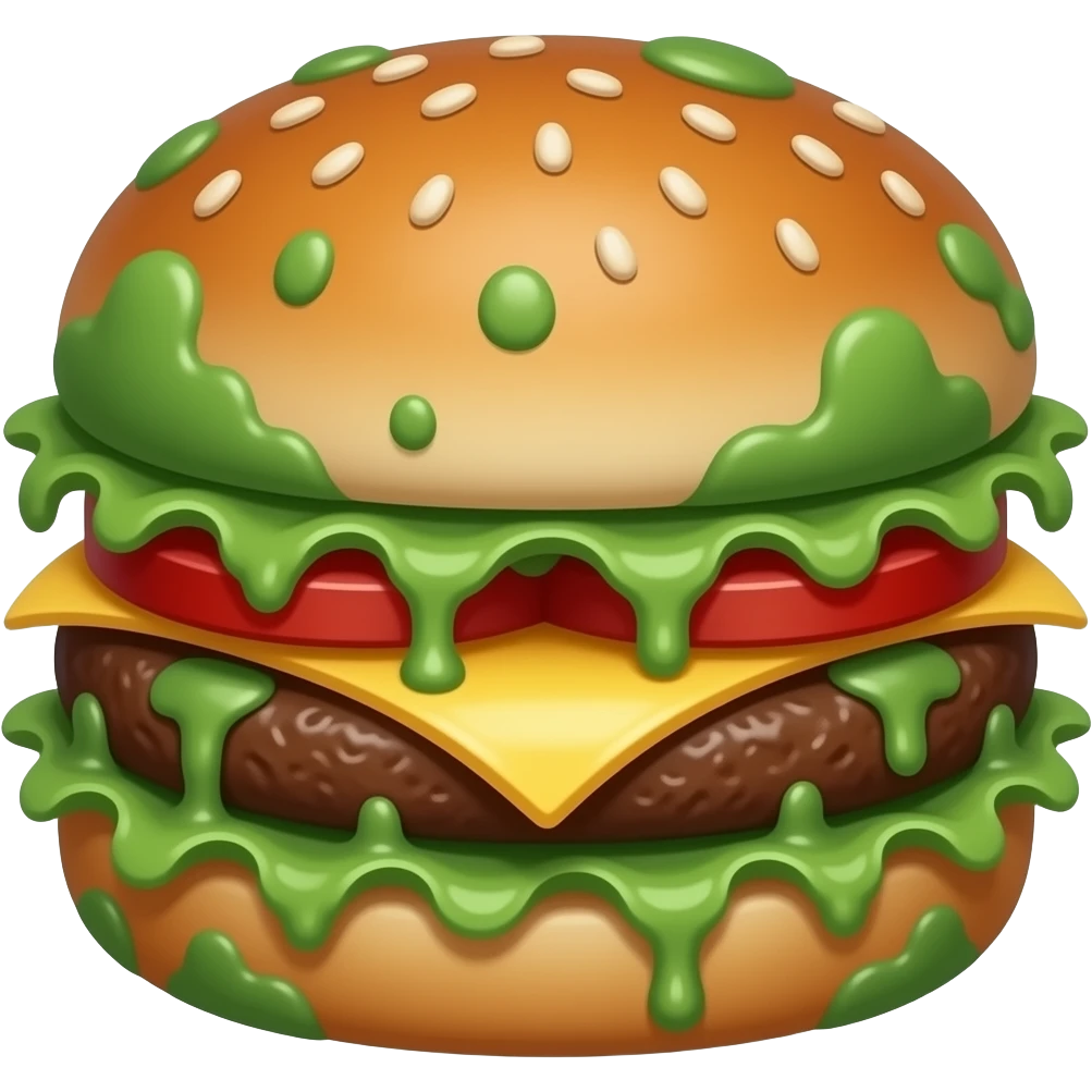 moldy rotten hamburger. molds should be green and cartoonish. there will be a cockroach on it. no face emoji