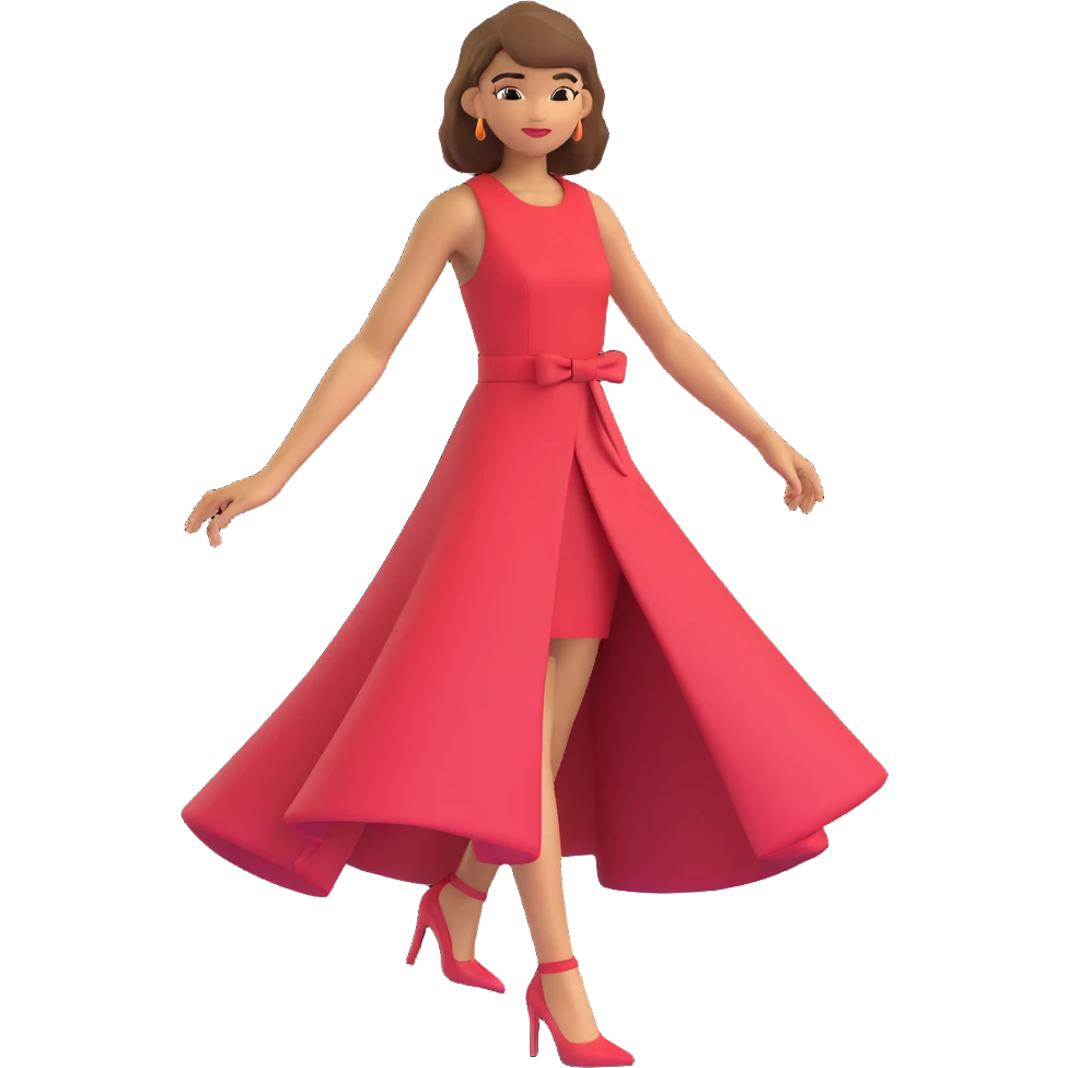 Zendaya reimagined in a classic 3D illustration style, with a fashionable dress and dynamic expression emoji