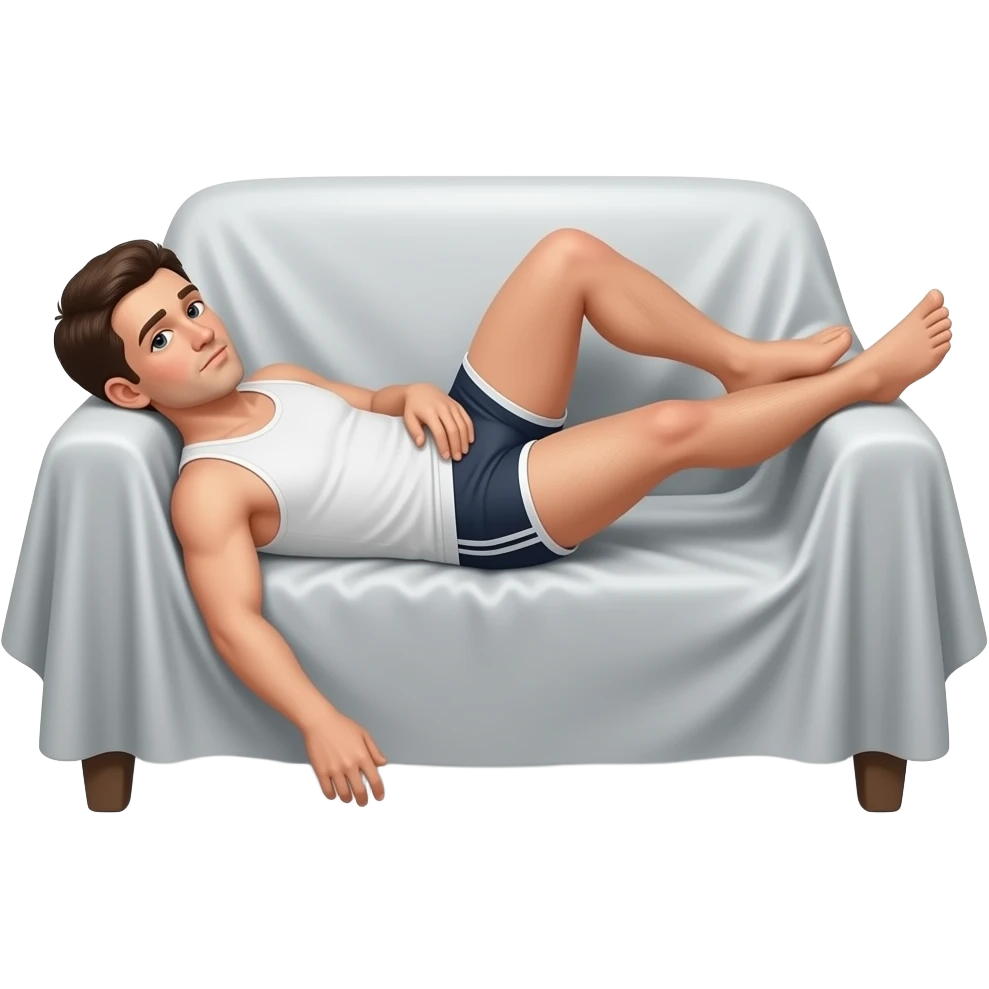 Erstelle ein emoji von einem ungepflegten Mann in tangtop und Unterhose faulenzen im Sessel, das Zimmer oder der Sessel ist verhüllt emoji