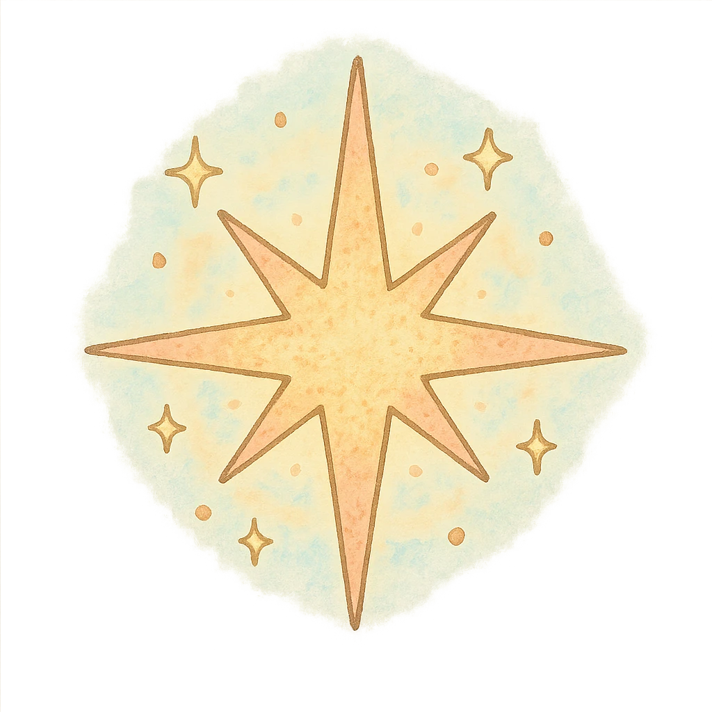 icon of a starburst, soft colors, whimsical, ghibli style emoji