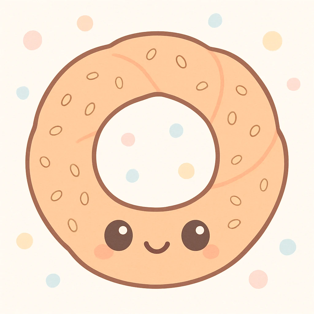 a simit, the Turkish sesame bagel, cute cartoon style, adorable and charming emoji