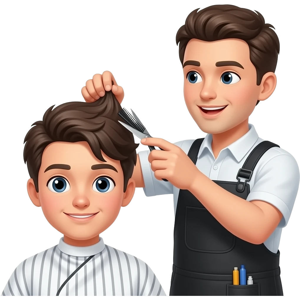 barber cutting a teenager's hair while they talk emoji