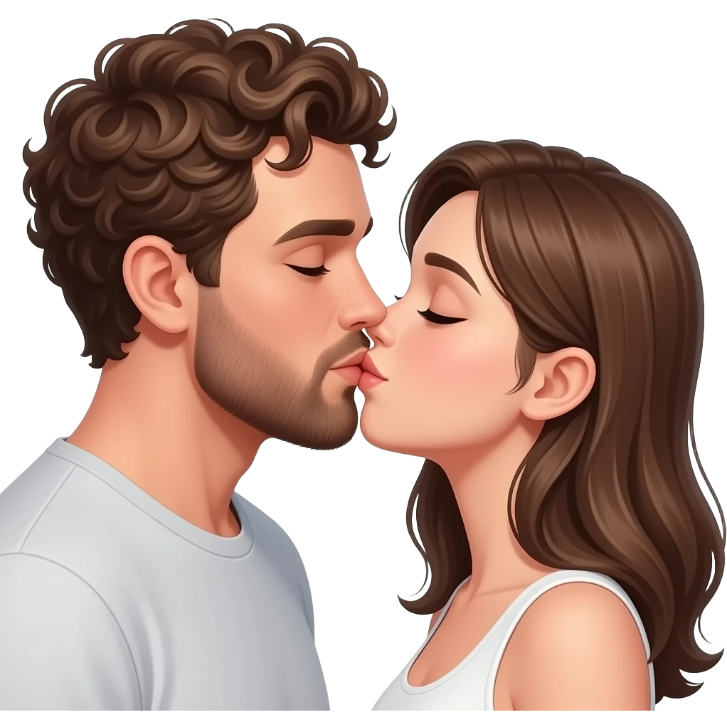 Realistic white man brown super short curly hair with beard kissing passionately realistic white girl brown hair emoji