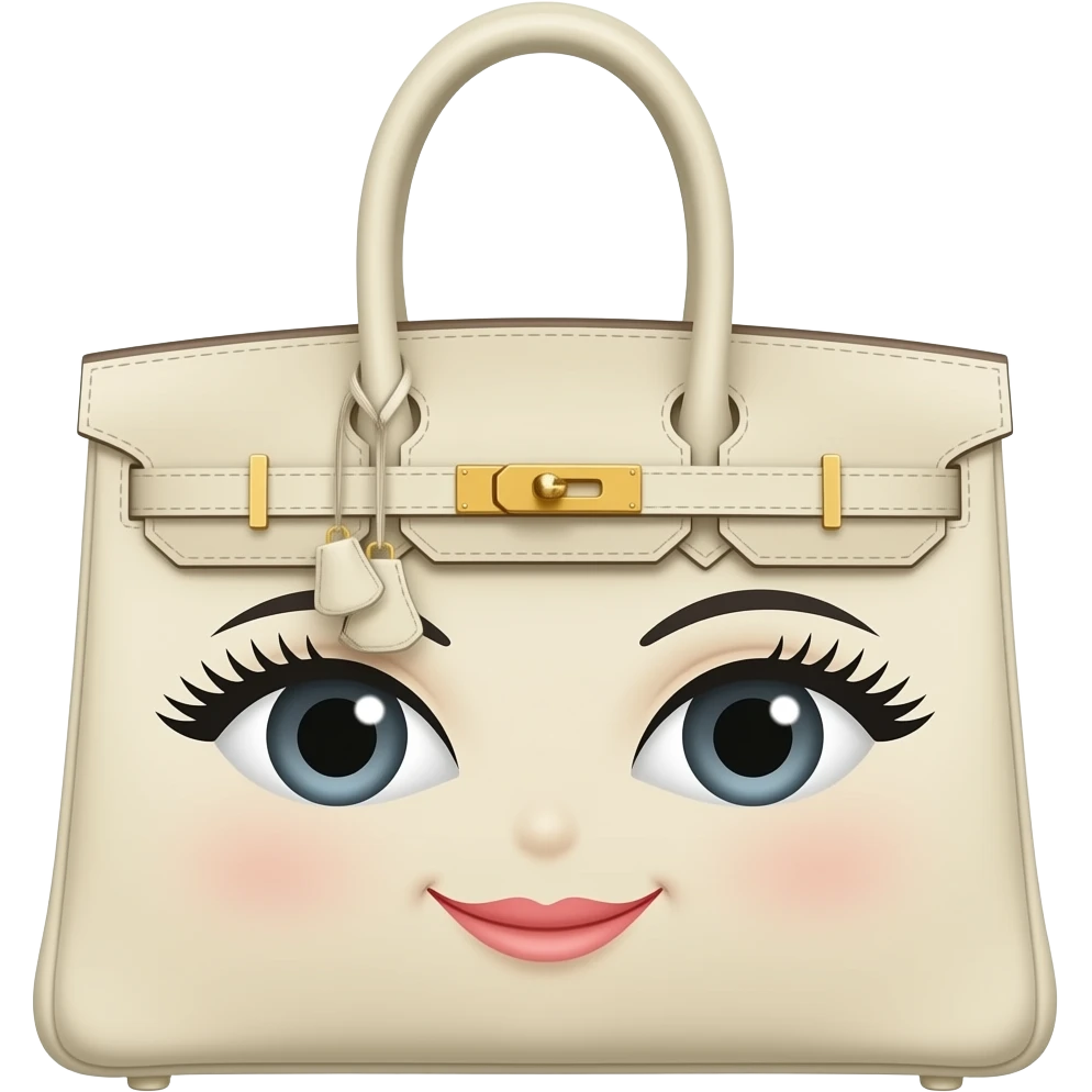 hermes bag with women eye and lashes and smiling creamy color bag emoji