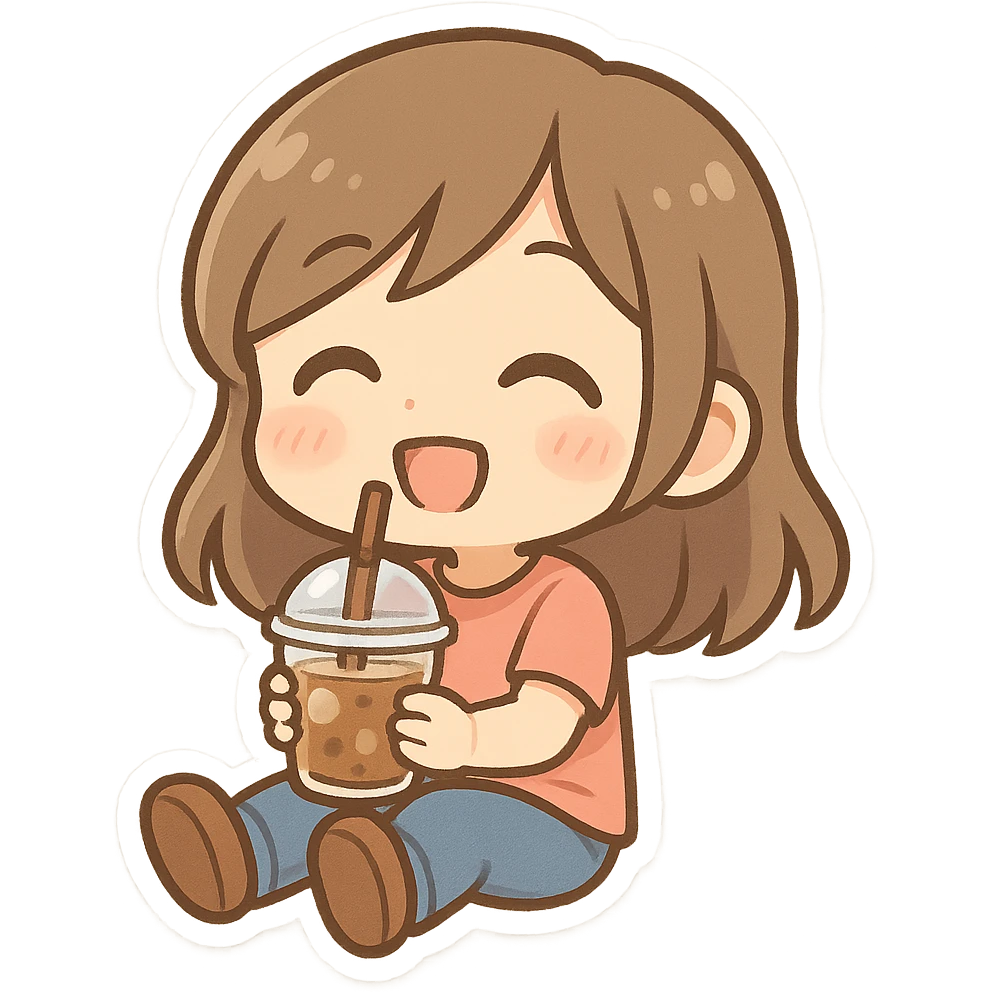 一个女孩开心地坐着，手里拿着一杯饮料 emoji