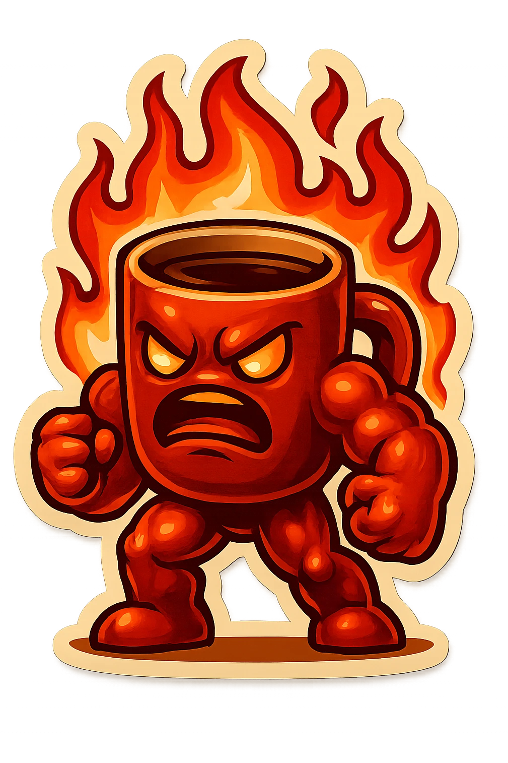 coffee creature, angry and on fire emoji