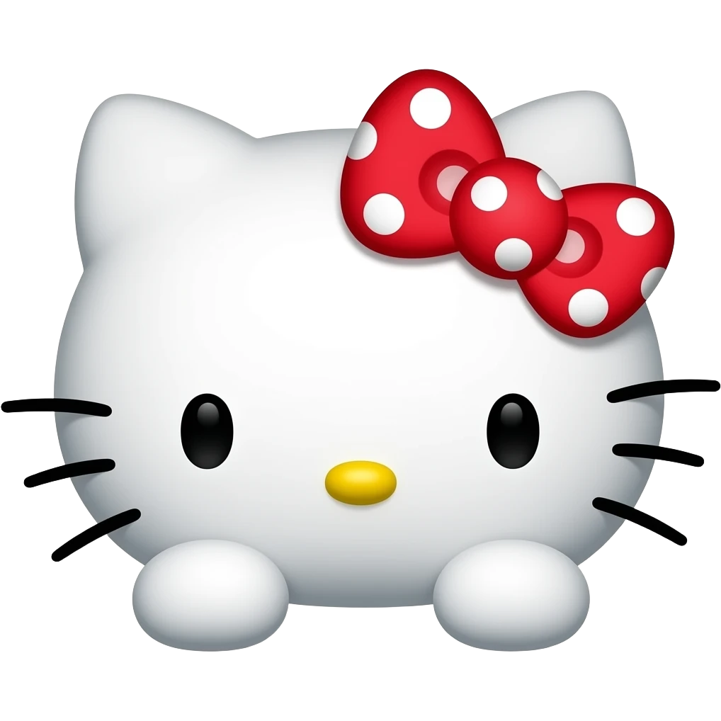 Hello Kitty head with two front paws and a bright red bow with white polka dots emoji