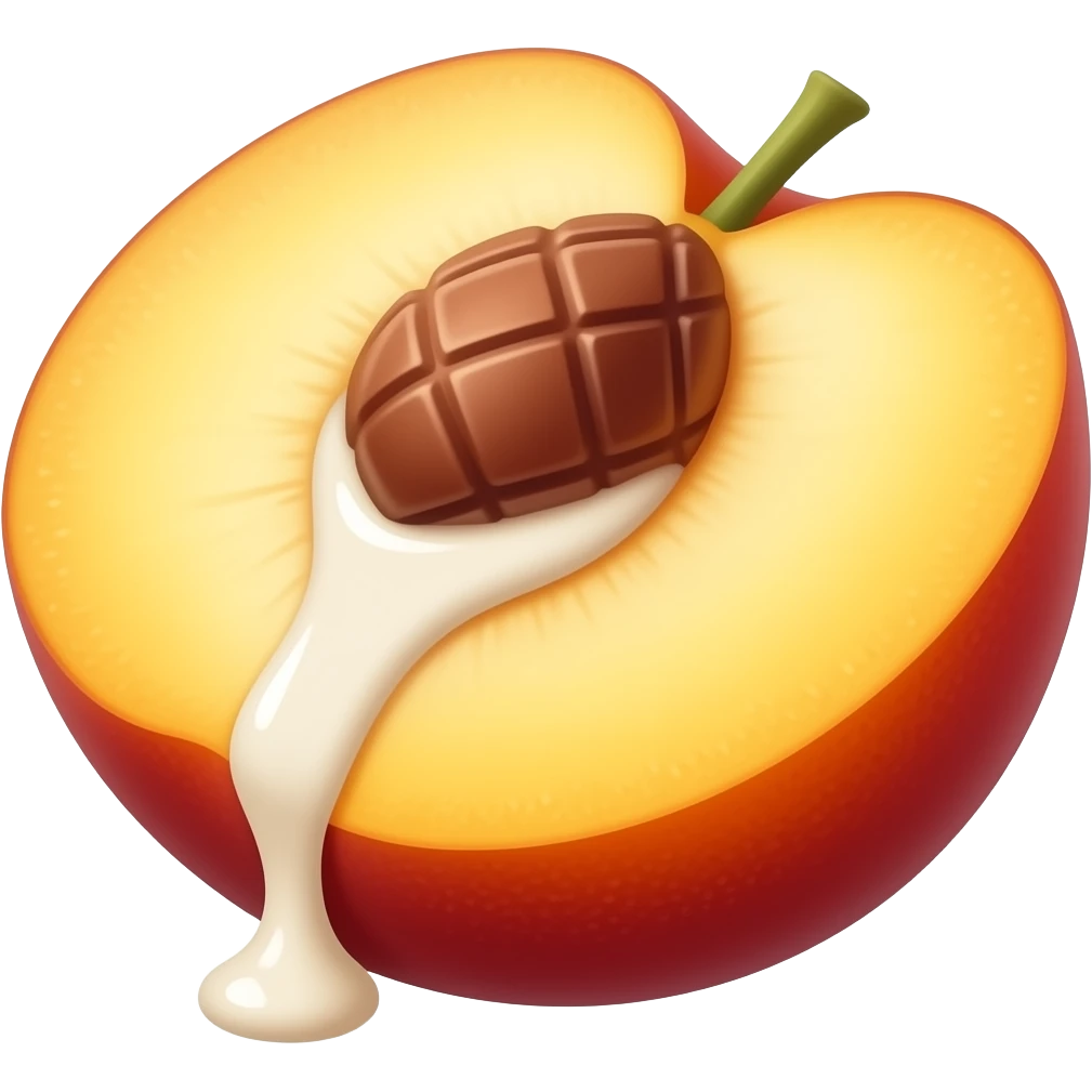 White chocolate dripping from the inside of nectarine emoji
