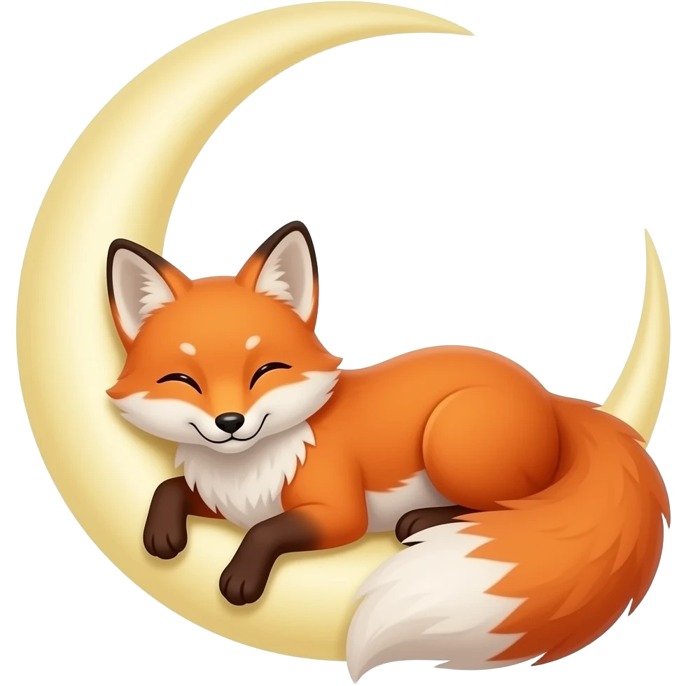 Kitsune laying on a cresent moon emoji