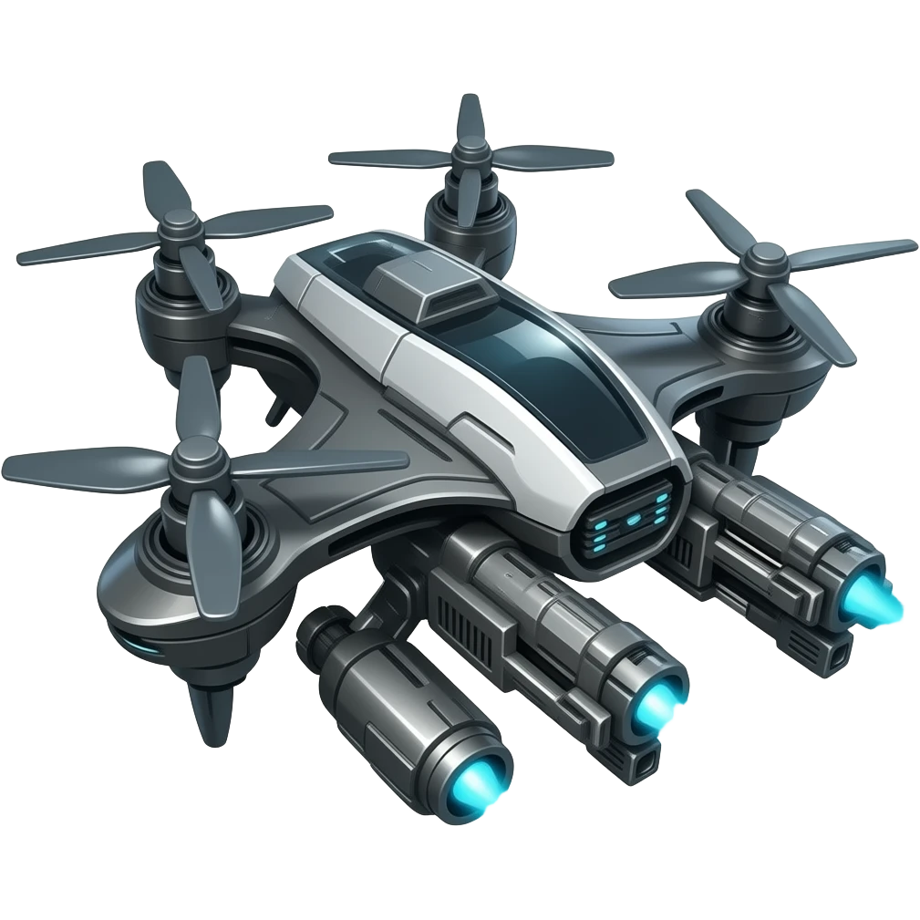 scifi flying robot weaponized drone with thrusters instead of blades emoji