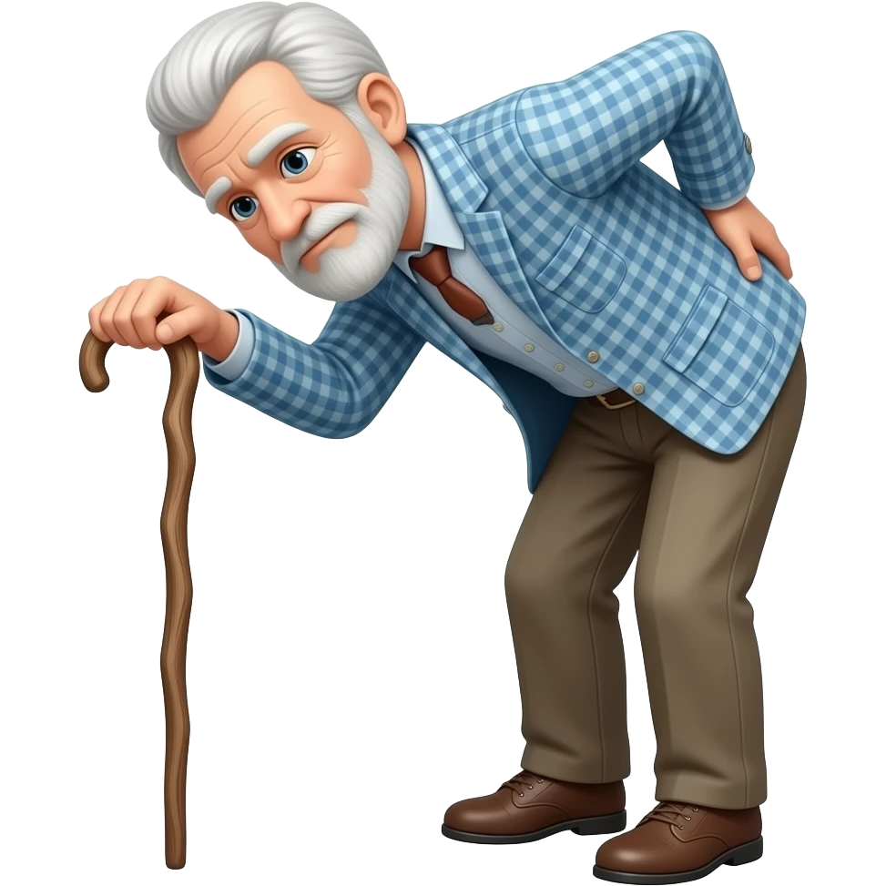 Old man with stick bent over holding his back emoji