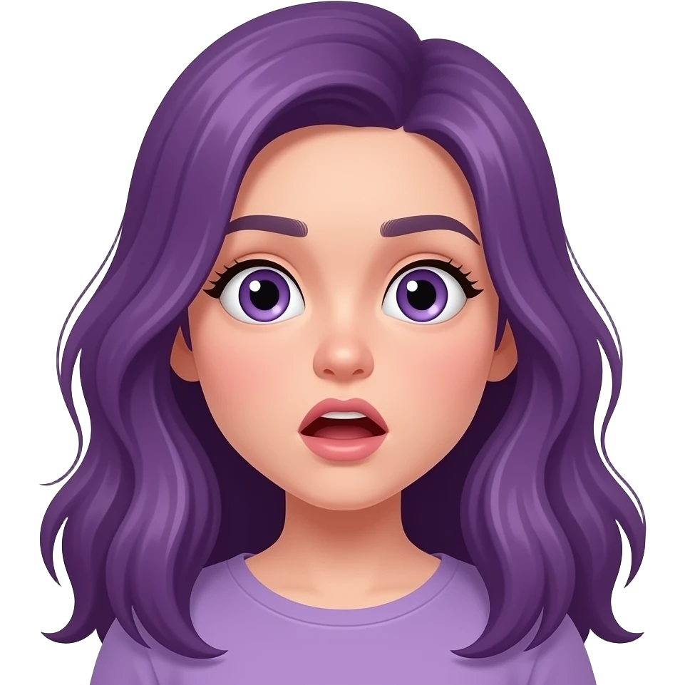 A YOUNG WOMAN WITH LONG PURPLE HAIR IS SHOCKED emoji