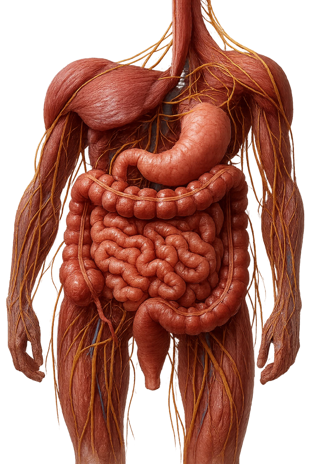 intestino, nervi e muscoli sono collegati, iperrealistico 4k emoji