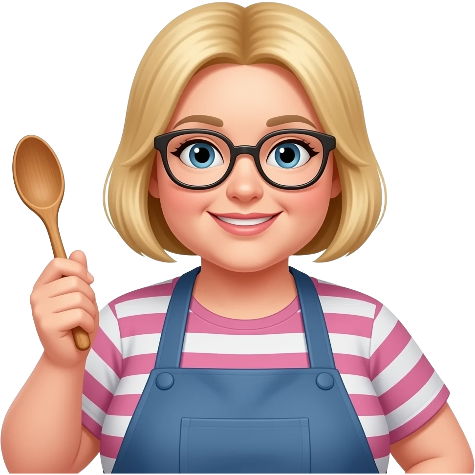 blondie  some overweight woman cooking, glasses, wooden spoon, buzz cut emoji