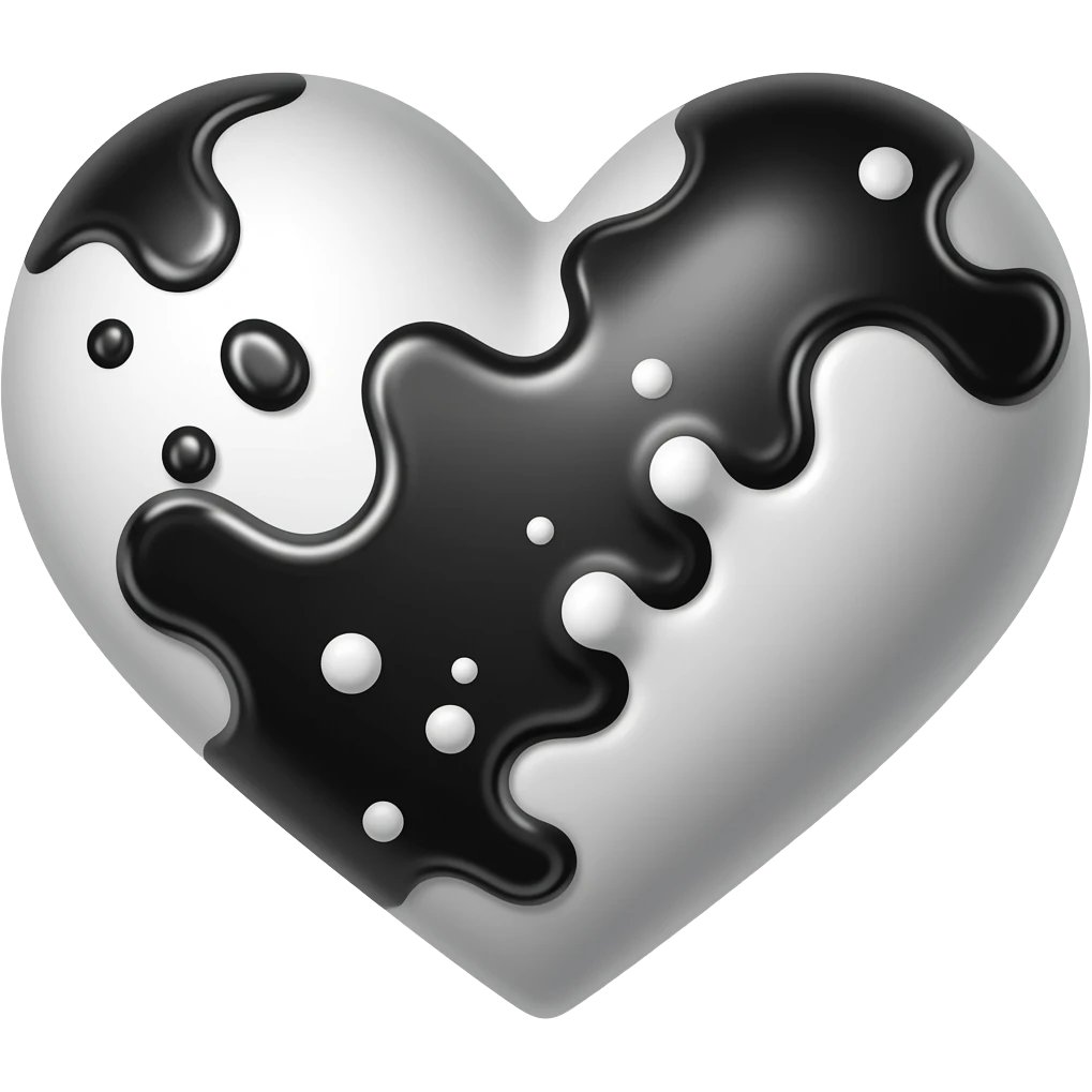 a black and white heart mixed like a fluid emoji