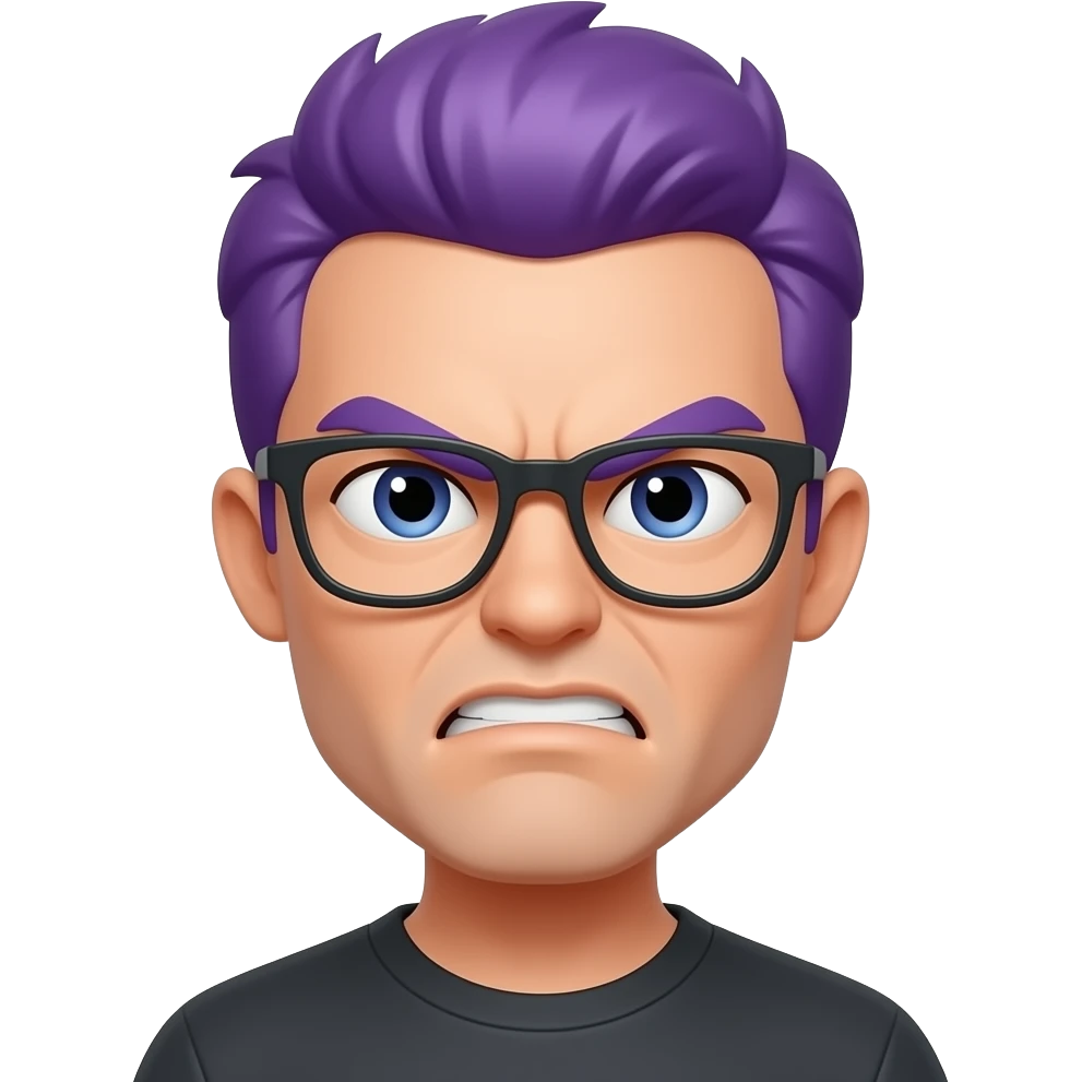 Angry with glasses and purple hair emoji