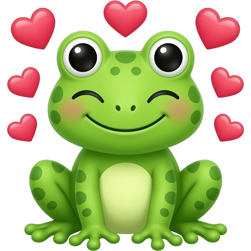 Cute frog, winking, with hearts around the head emoji