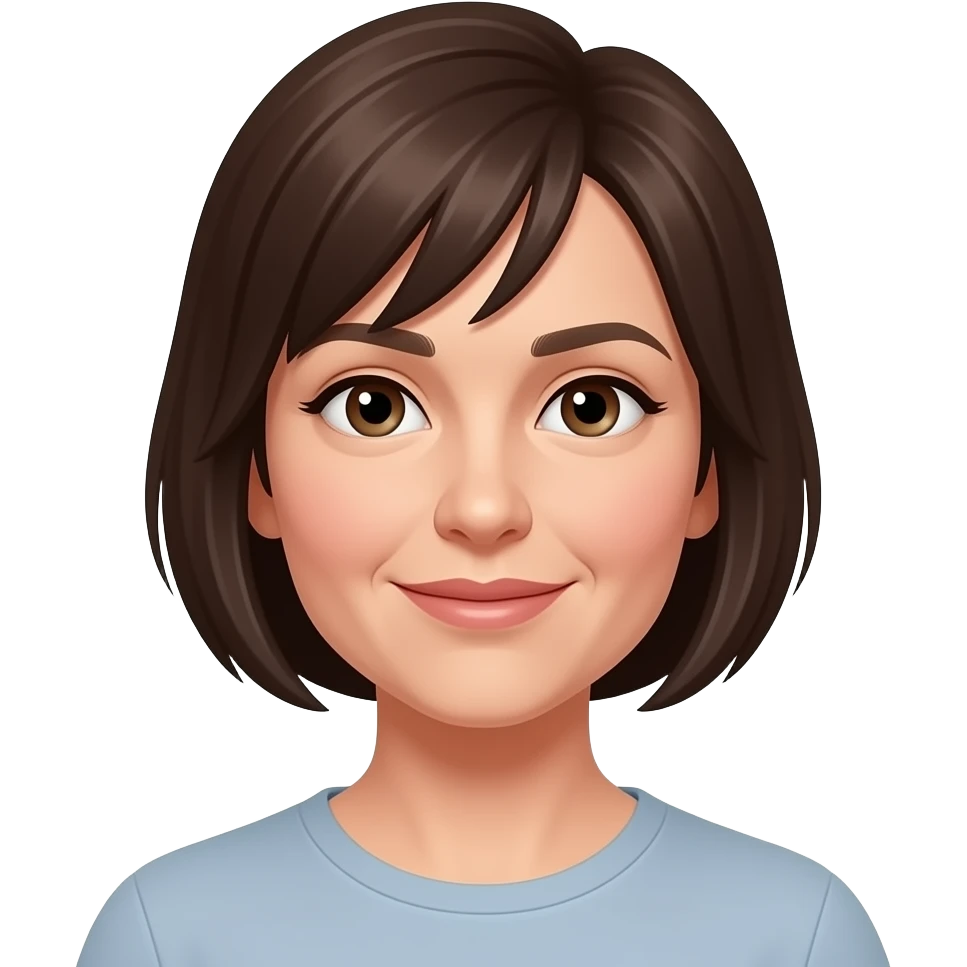 late 30's female with dark brown/ash hair in a short cropped style emoji