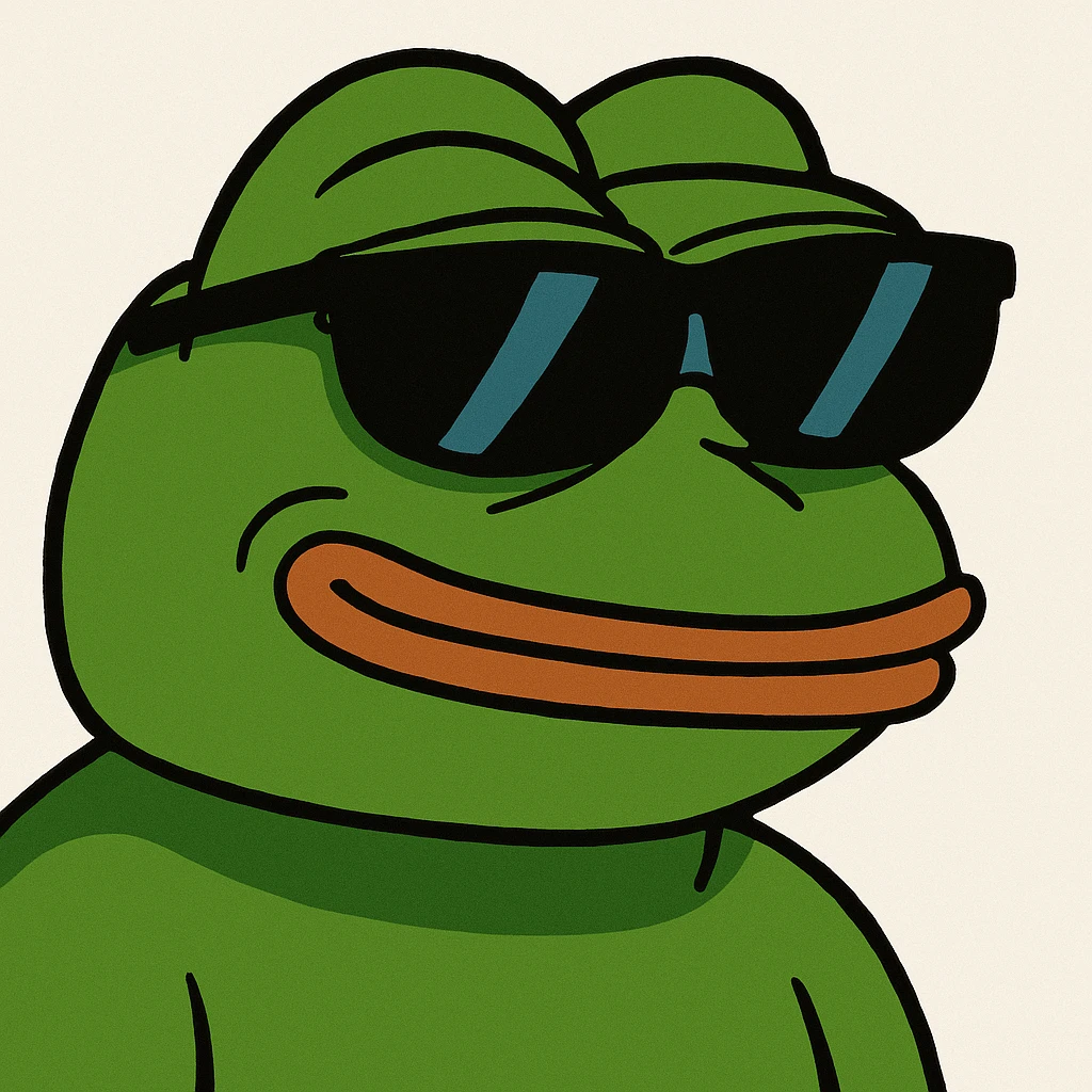 pepe the frog wearing sunglasses, 3D rendered, vibrant colors emoji