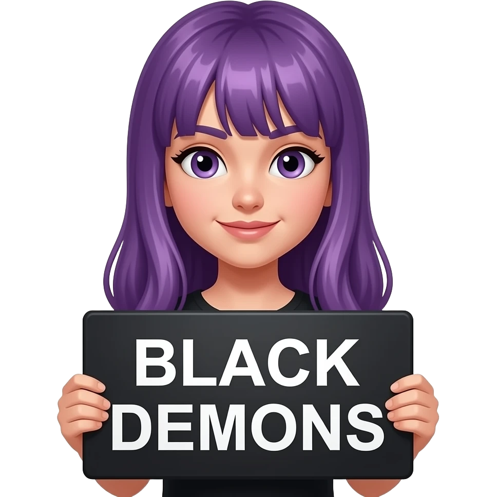 girl with long purple hair with a BLACK DEMONS sign emoji