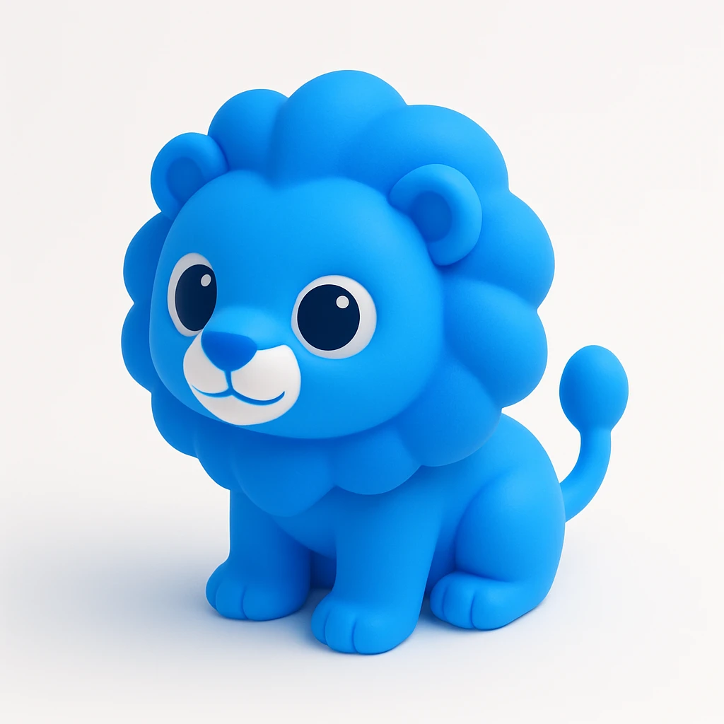 playful 3D blue lion with big eyes and a fluffy mane emoji