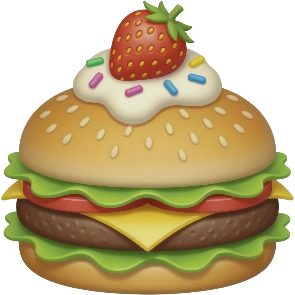 crie um hamburguer com uma bola de sorvete e morango com granulado colorido em cima emoji