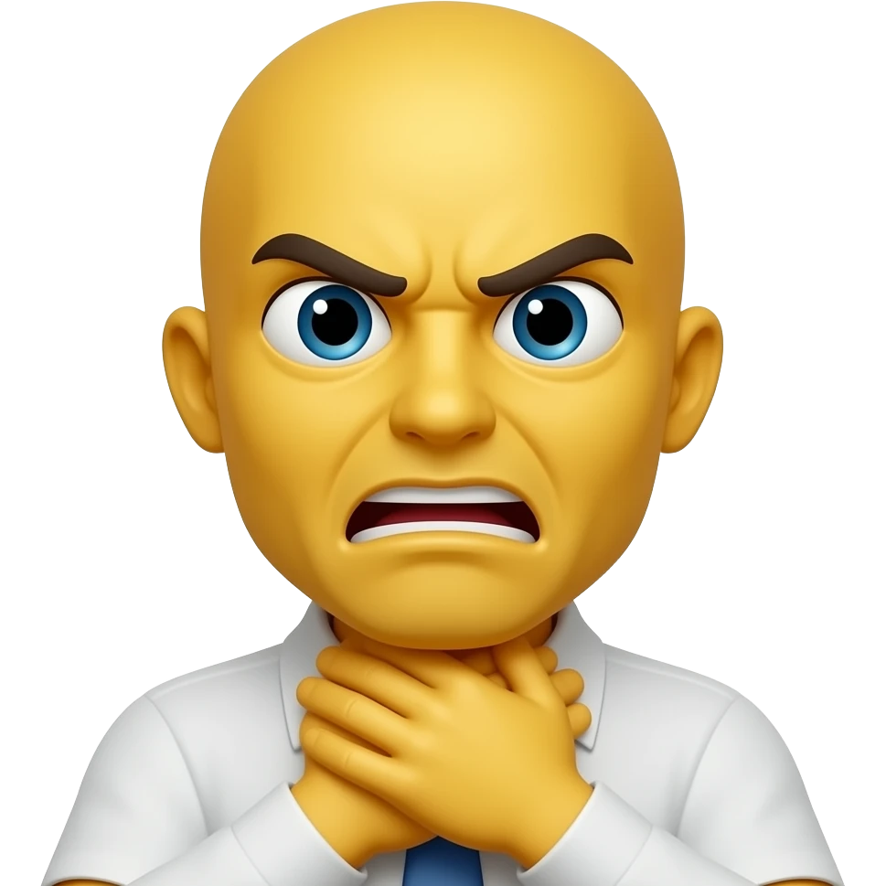 Yellow Emoji face choking wrapping both hands around their neck out of annoyance emoji