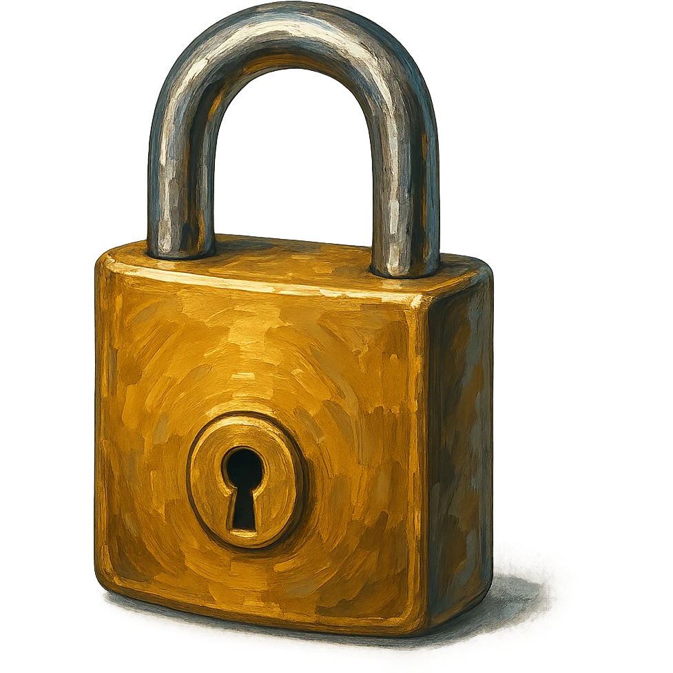 В cлегка рисованной, но при этом объемной и яркой стилистике сгенерируй картинку фотореалистичного золотого замка (замок который для ключей), прозрачный фон emoji