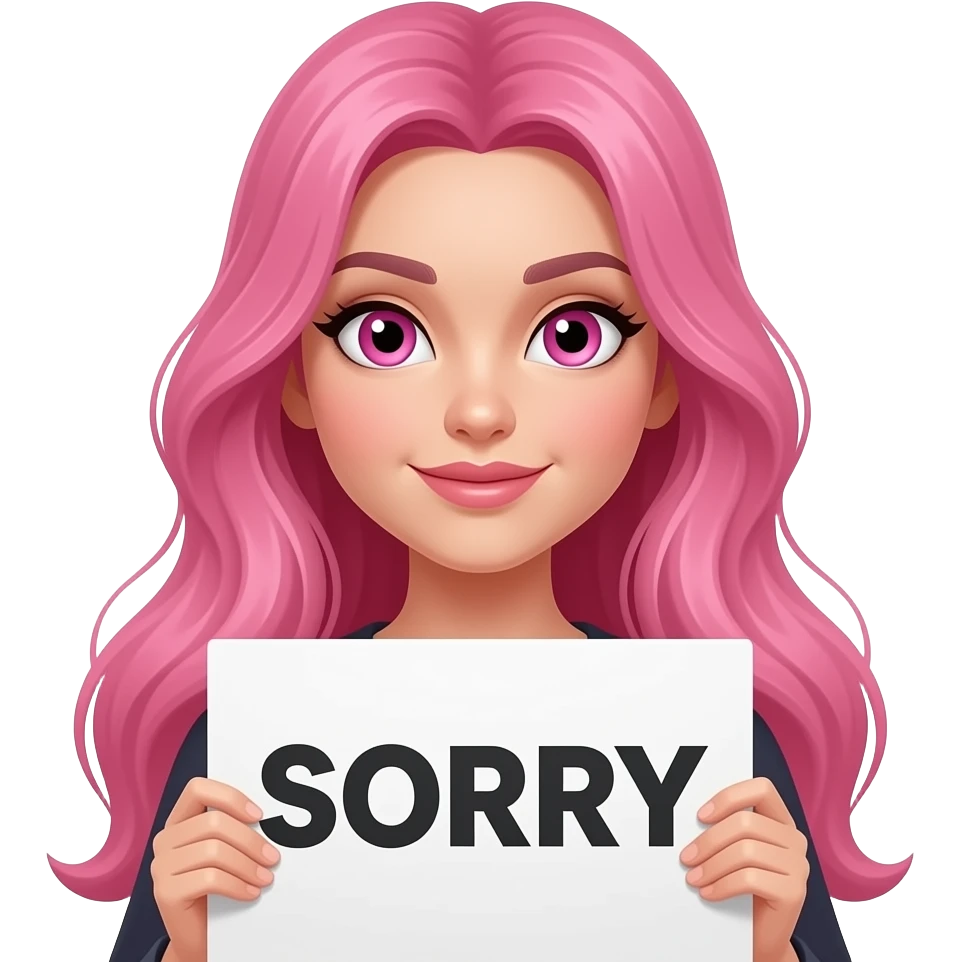 sexy girl with long pink hair and pink eyes holding SORRY sign emoji