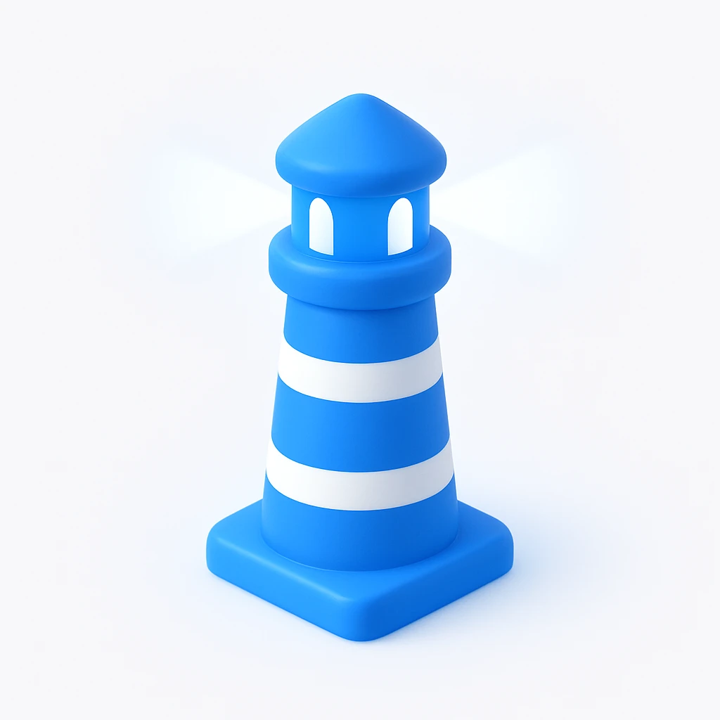 3D lighthouse, blue and dark palette, futuristic AI look, minimalist modern design emoji