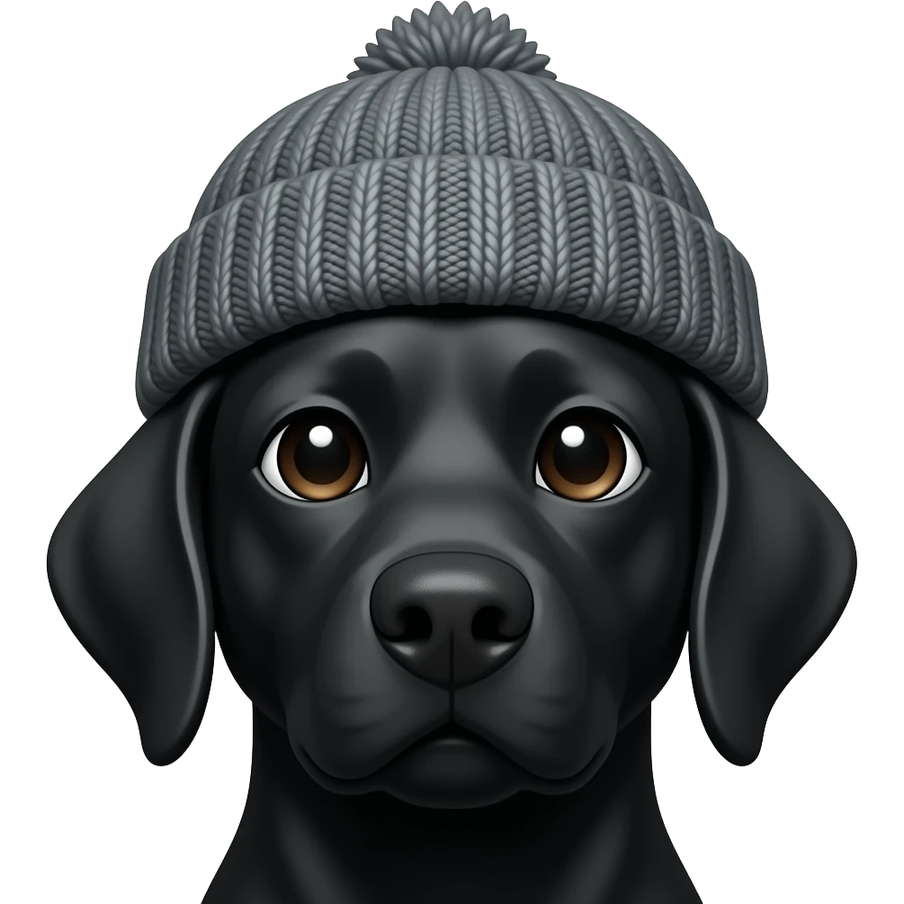black dog with beanie, face emoji