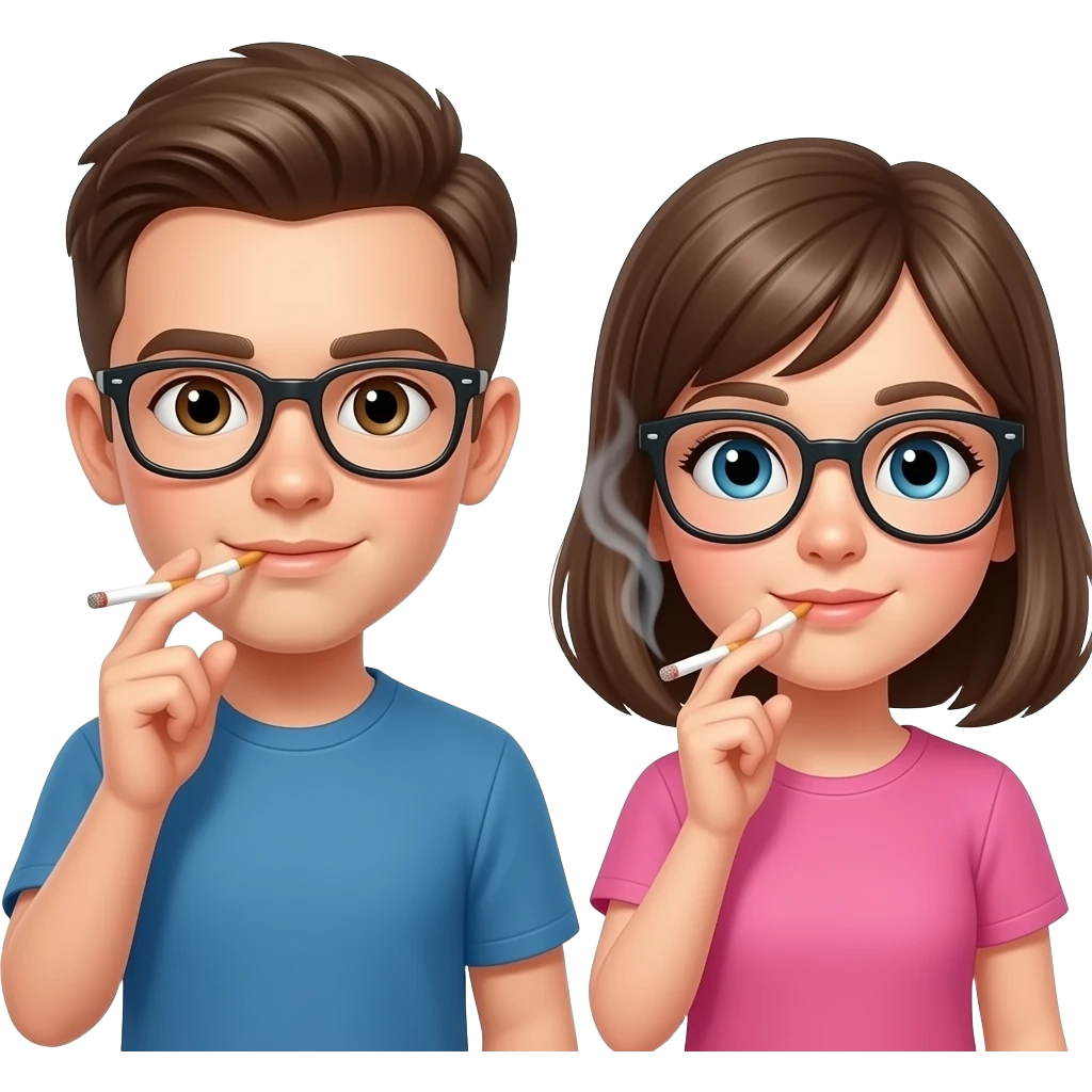 Boy and girl both wirh eyeglasses smoking emoji