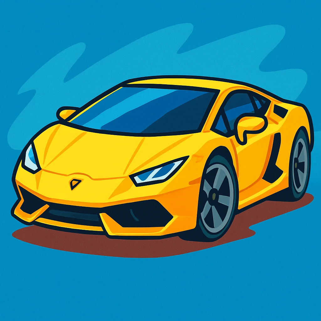yellow Lamborghini, cartoon style, bold colors, playful emoji