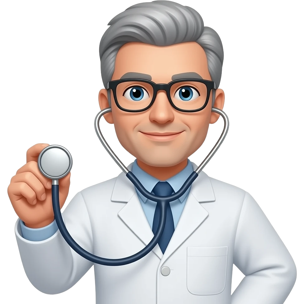 male grey hair glasses holding stethoscope left handed emoji