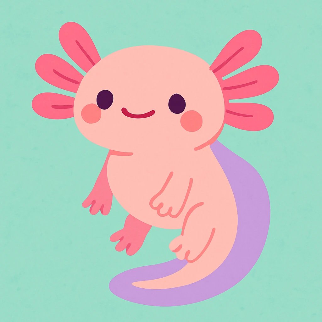 axolotl, pastel toon cartoon style, cute and colorful emoji