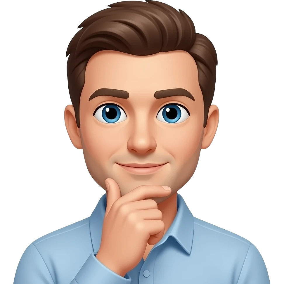 guy thinking with his hand on his chin browm hair emoji