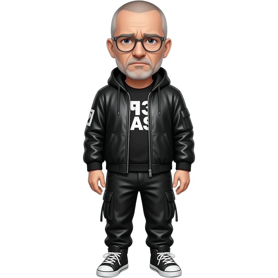 t shirt sad almost bald shaved short hair full-length photo of extreme streetwear clean-shaven face cool boy thin metal-framed glasses ery entellectual man, 60 years old, street wear stubble, shaved short with clippers emoji