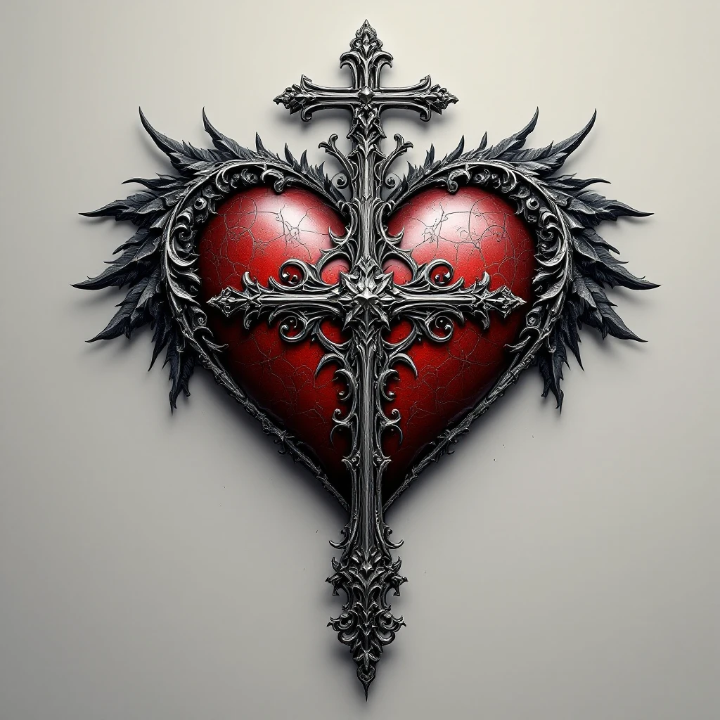 gothic heart with a silver cross emoji