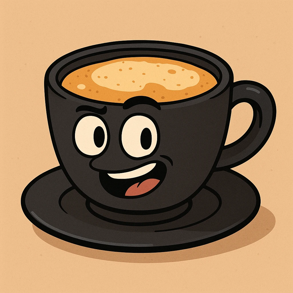 black cappuccino coffee stylized illustration, cup with visible crema, no text emoji