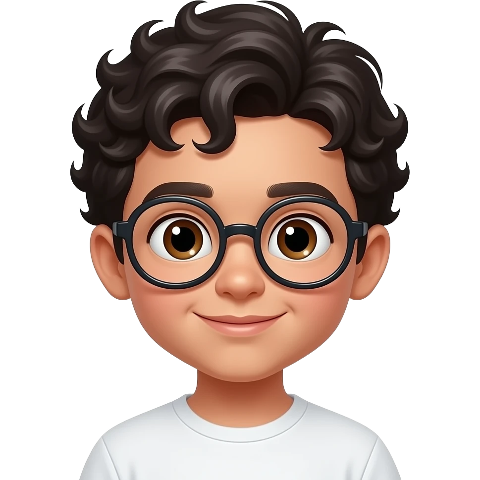 Niño pequeño gafas redondas pelo rizado negro ojos marrones piel blanca emoji
