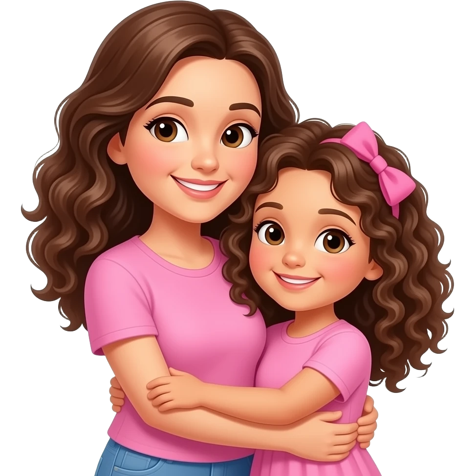 Pink Two Caucasian Mom and daughter hugging with curly hair emoji