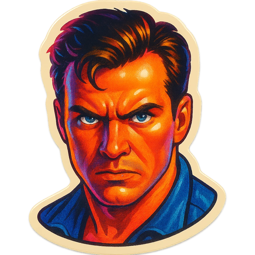 poster inspired by the reference photo, retro stickers style, no text, close-up portrait with intense expression emoji