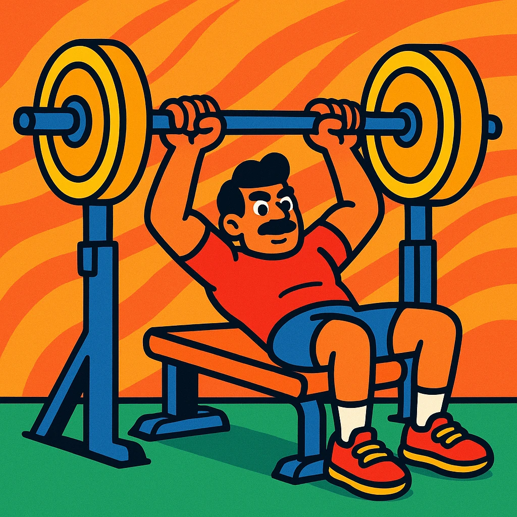 man doing bench press, vibrant cartoon style emoji