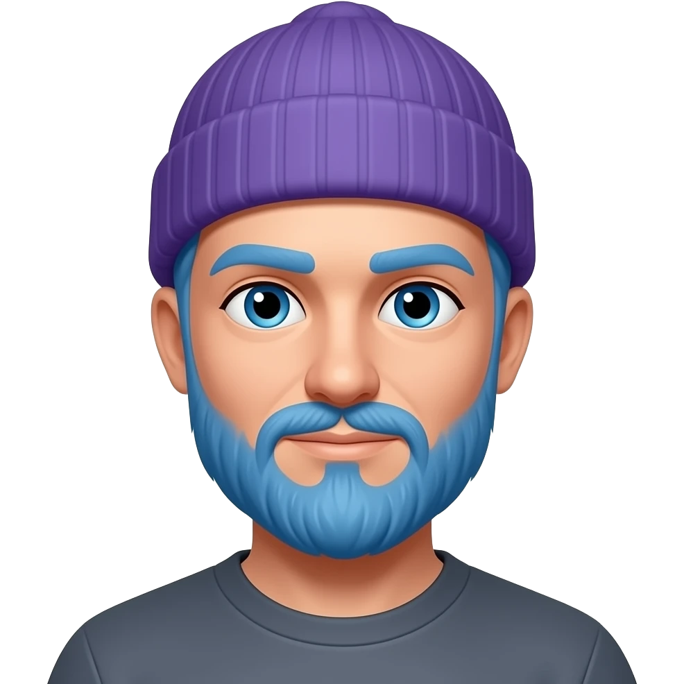 blue haired guy with purple beanie and beard emoji